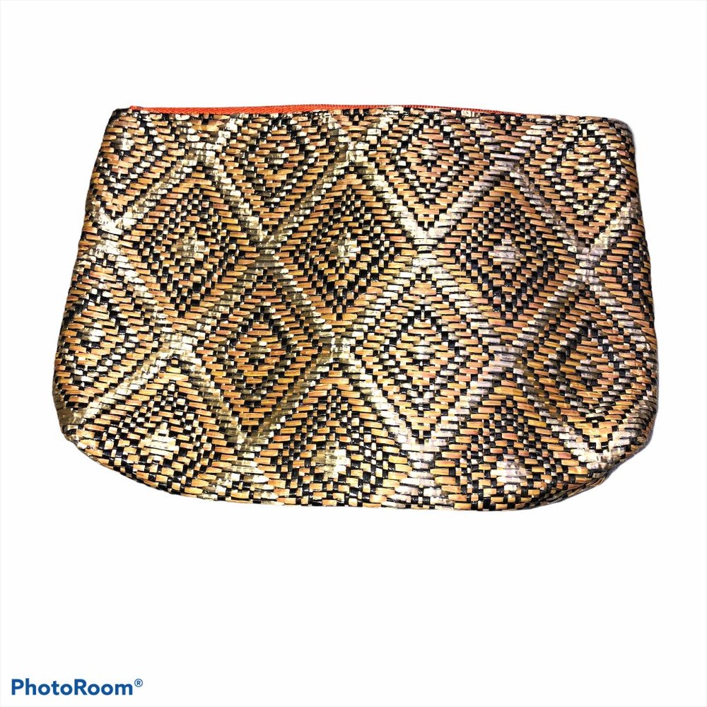 Beige Rhombs Ikat woven Zip Pouch 8x6"